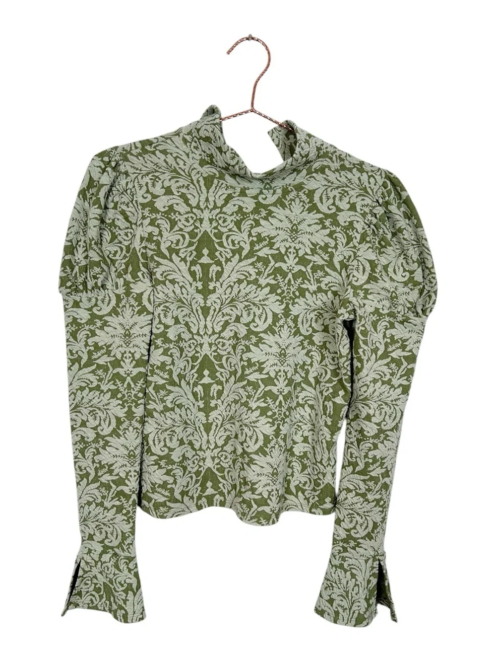 By Anthropologie Puff-Sleeve Turtleneck Jacquard Top
